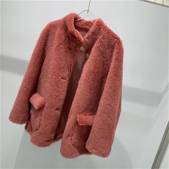 

oversize ladies sheep fur jacket warm thick sheared lamb fur overcoat women solid short coat winter
