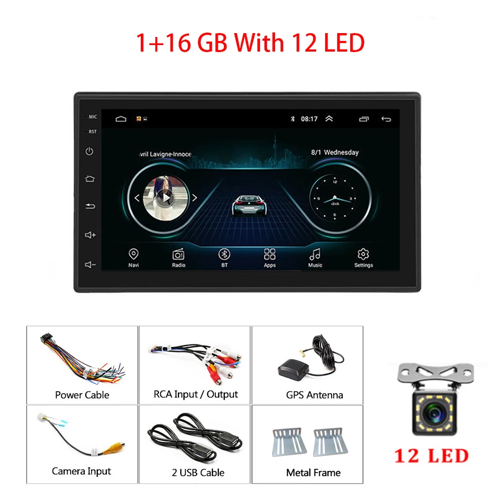 1GB With 12 LED Hikity Android 8,1 автомобильный мультимедийный плеер gps навигация 2 Din HD автомобильное радио Wi-Fi USB " MirrorLink автомобильный стерео резервный приемник - Цвет: 1GB With 12 LED