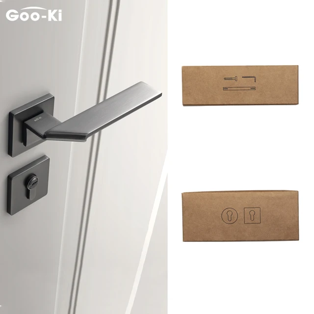 Goo-Ki Square Space Folding Bedroom Door Handle with Lock Minimalist Interior Door Handle Lock Cylinder Security Mute Door Lock HN