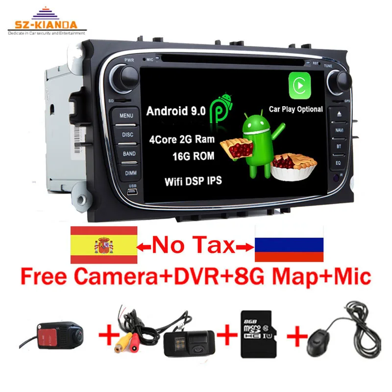 Автомобильный мультимедийный плеер Android 9 gps Авторадио 2 Din для FORD Focus Mondeo S-MAX C-MAX Galaxy Wifi 3g Bluetooth Автомагнитола стерео - Цвет: 4Core 2G Ram 16G Rom