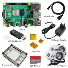 Raspberry pi 4 4gb kit Raspberry Pi Modelo B PI 4B: placa + disipador de calor + adaptador de corriente + + SD de 32GB + Cable HDMI + Gamepad