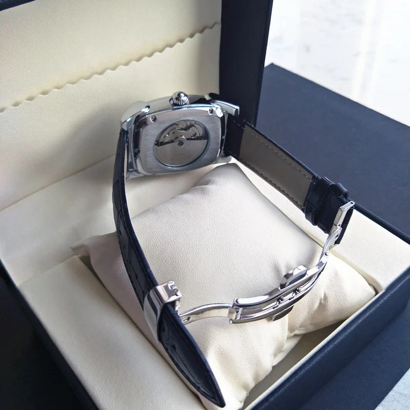 Transparent Skeleton Automatic Mechanical Watch Men Genuine Leather Belt Top Brand Luxury Self Winding Mens Retro Watch Clock