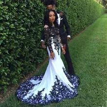 Горячая Распродажа, Черное и белое кружевное формальное платье для выпускного вечера, Элегантное длинное вечернее платье с длинным рукавом для знаменитостей, robe de soiree