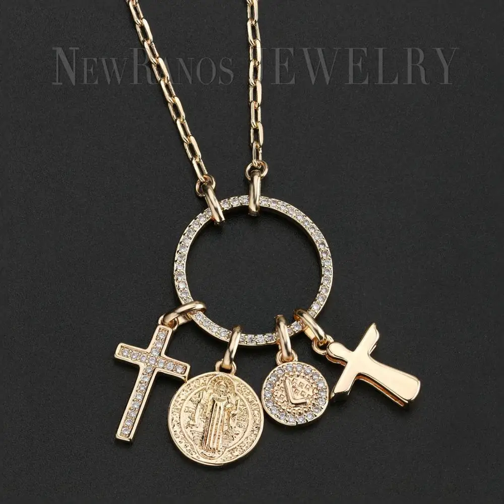 Newranos, круглое ожерелье, двойной крест, кулоны, Девы Марии, длинная цепочка, ожерелье s, массивное ювелирное изделие для женщин, ювелирное изделие, NWX005462
