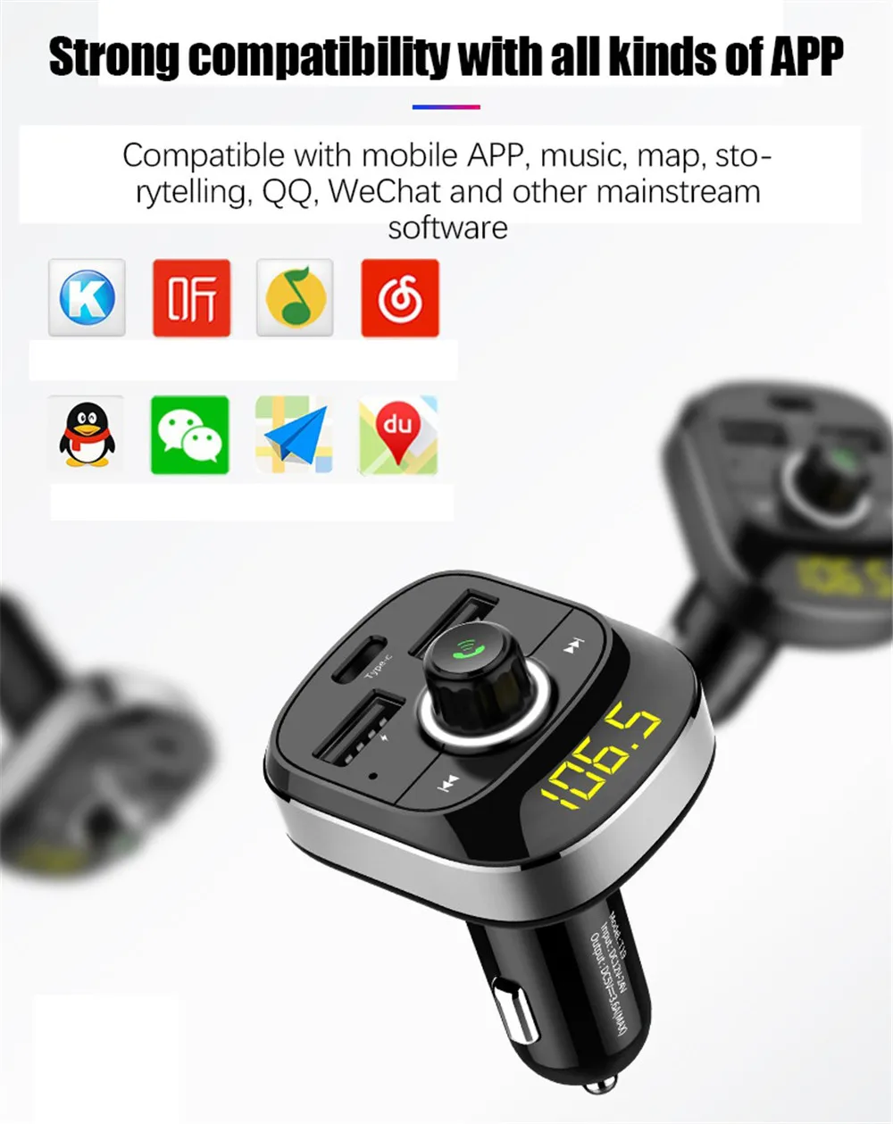 Автомобильный MP3-плеер type-C Быстрая зарядка fm-модулятор Bluetooth USB автомобильный зарядный музыкальный адаптер передатчик приемник аудио плеер T19
