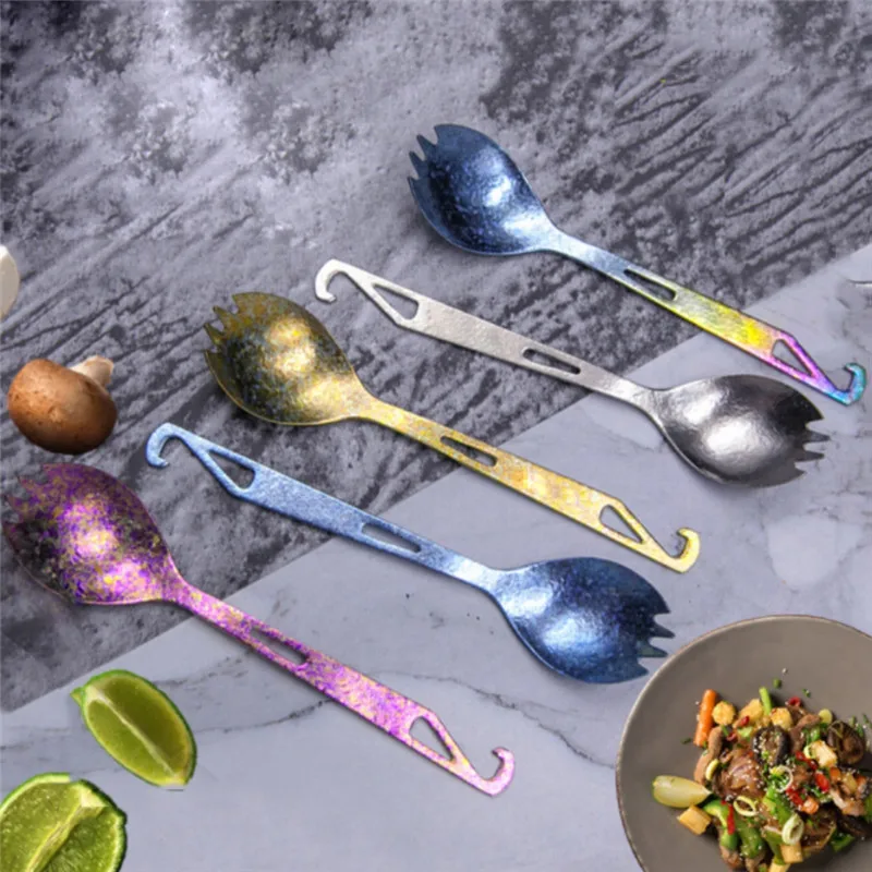 

Titanium Spork With Bottle Opener For Outdoor Camping Titanium Flatware For Travel Camping Tools Accessories