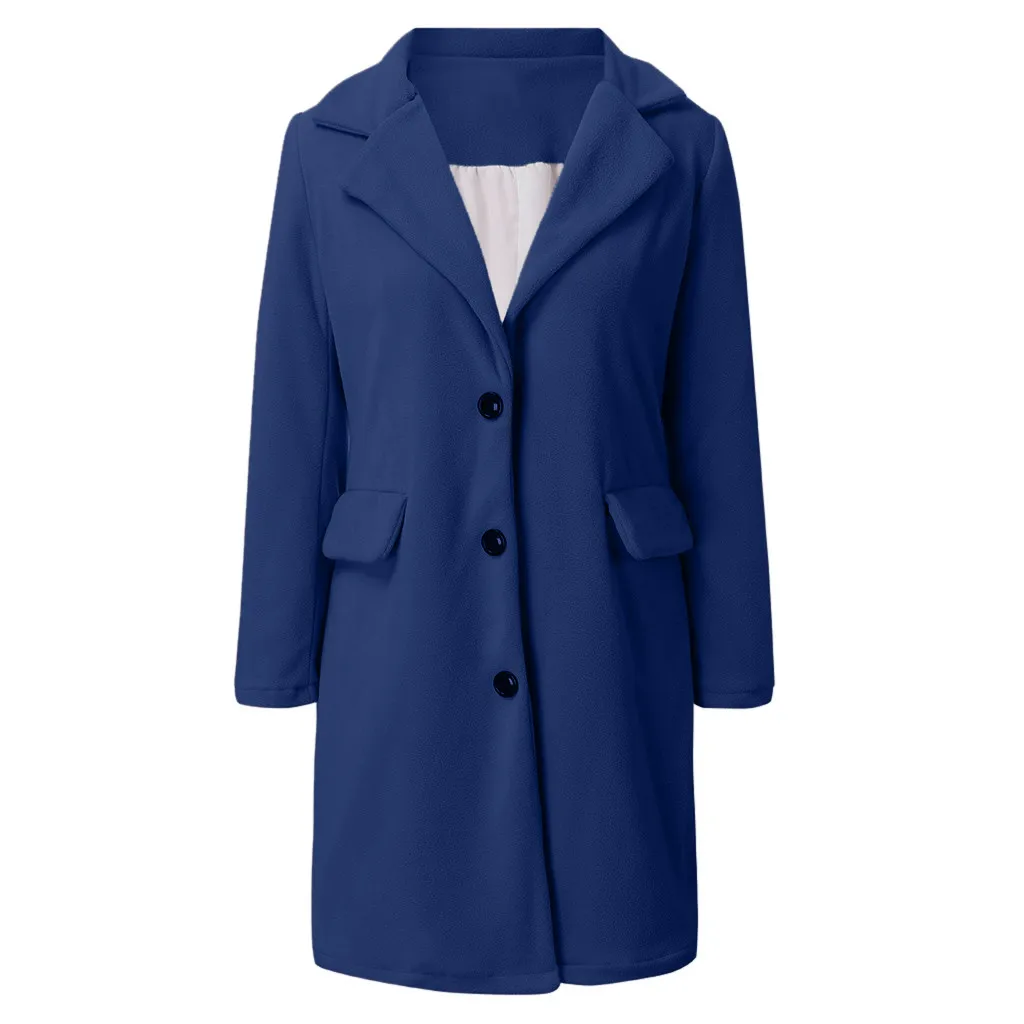 Страусиная Женская шерстяная куртка зимнее пальто модное шерстяное длинное пальто Топы Женское шерстяное пальто Элегантное однобортное пальто N30 - Цвет: Синий