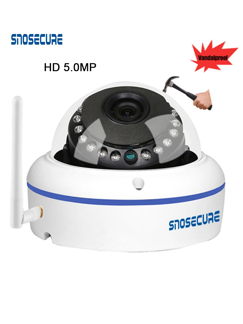

SNOSECURE HD 5MP Waterproof and Vandalproof Dome WIFI IP Camera Home Security Surveillance 2-way Audio CamHi APP Wireless Video