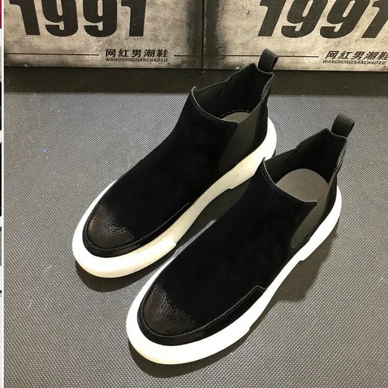NEW Brand suede Leather high Quality design Slip on Motorcycle Men Chelsea Boots Fashion Men's flats shoes Ankle Boots sdc3