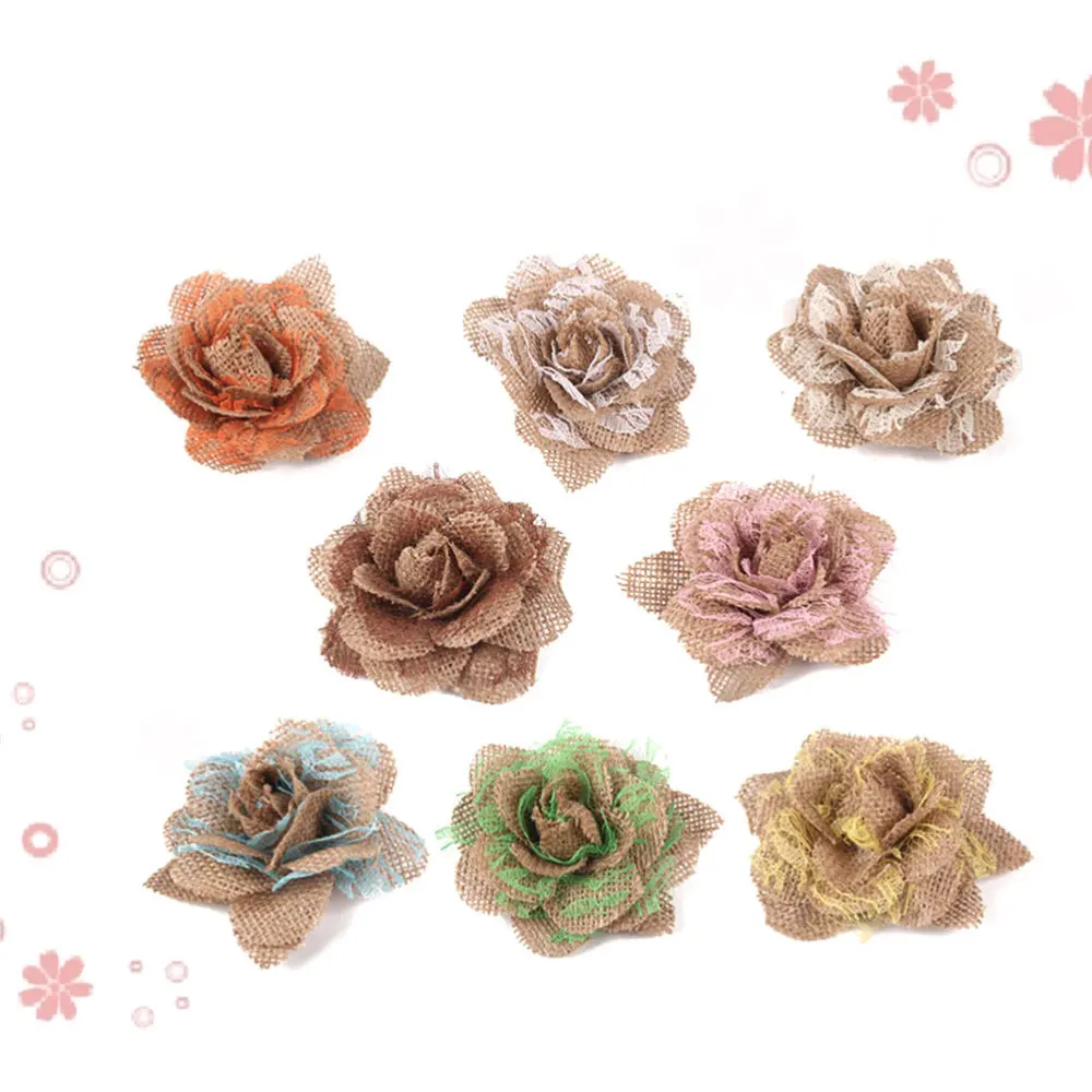 

8pcs Rose DIY Linen Beautiful Colorful Party Supplies Jute Flowers for Ladies