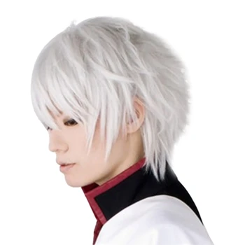 

Anime Cosplay Wig Male Short Sliver White Costume Gintama Sakata Gintoki Synthetic Hair Cos Wigs Peruca Pelucas