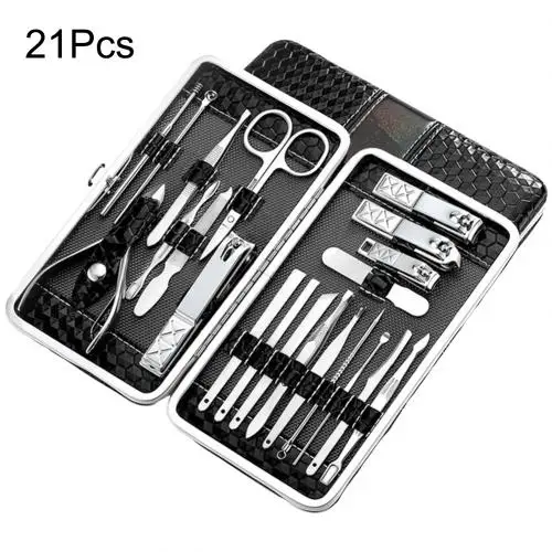 Black 21Pcs 21/18 шт нержавеющая сталь кусачки для ногтей маникюр, щипцы для кутикулы и педикюра, инструмент с Чехол Комплекты& Наборы путешествия педикюр набор инструментов с Чехол - Цвет: Black 21Pcs