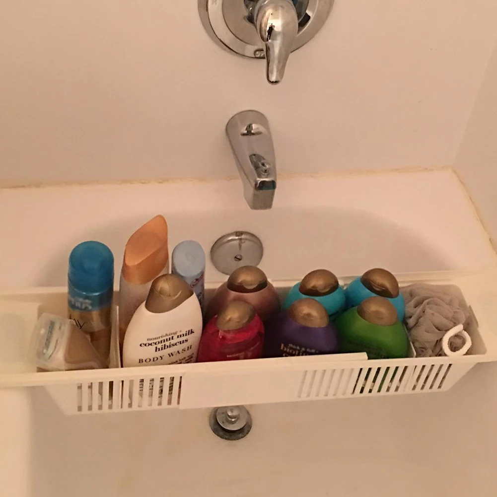 Retractable Multifunction Bathroom Storage Bracket, Bathtub Caddy Tray Basket, Drain Shelf Rack, Bath Toys Organizer