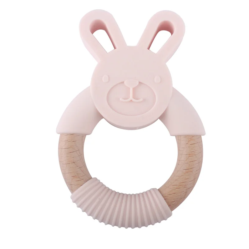 Light Pink XCQGH, детский силиконовый Прорезыватель с ушками кролика, Пищевая силиконовая молярная палочка, детское молярное деревянное кольцо, прорезыватель - Цвет: Light Pink