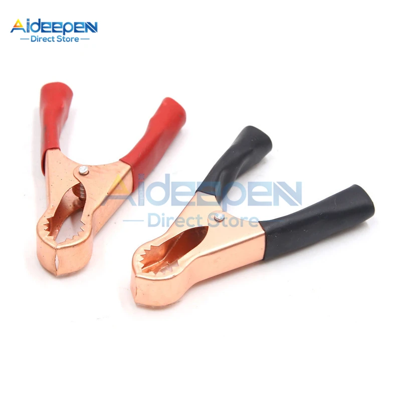 

2Pcs/Pair 50A Red + Black 80mm Car Battery Charge Crocodile Clip Battery Connection Terminals Test Lead Clips For Solar Panel