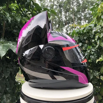 

Full Face Motorcycle Helmet Washable Lining Fast Release Racing Helmet Casco Casque Purple Black Cat's Ear Helmet
