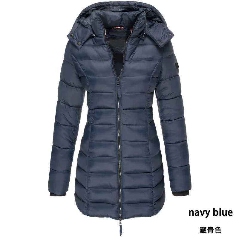 Zogaa Women Long Parkas Winter Warm Hooded Coat Solid Color Slim Cotton Padded Jacket Female Long Parka Women Wadded Feminina