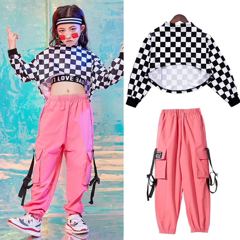 Kids Hip Hop Clothes Girls Jazz Street Dance Costume Children Ballroom Dancewear Sweatshirt Pants Set Stage Outfit DQS2563