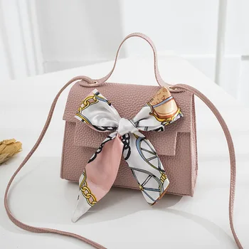 

2020 New Women's Shoulder Bag Fashion Lady Messenger Bag Trend Scarf Decoration Small Square Bag Simple Pure Color Handbag