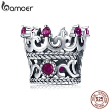 BAMOER трендовые 925 пробы серебряные королевские короны розовые CZ кристаллические очаровательные бусины подходят для женщин браслеты браслет DIY ювелирных изделий SCC776