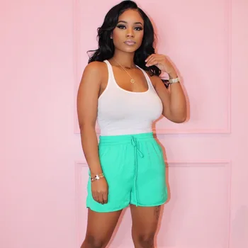 

Solid Color Women's Sports and Leisure Two-piece Sleeveless Vest Bodysuit Lace-up Shorts Suit Sweat Suits Women Lounge Wear