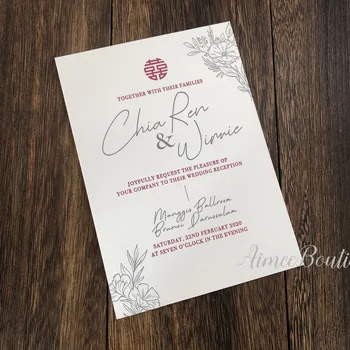 

Custom double side printing Letterpress wedding invitations Chinese style ，custom envelope ai 095
