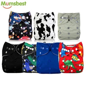 

[Mumsbest] 7 Pcs/Lot Baby Boy Dinosaur Pocket Diaper Black Colors One Size Pocket Cloth Diaper Mumsbest Nappies Nappy