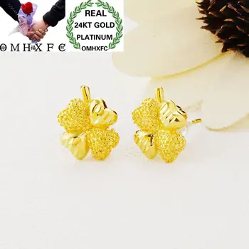 

OMHXFC Wholesale European Fashion Woman Girl Party Wedding Gift Lucky Leaf 24KT Gold Stud Earrings ER77