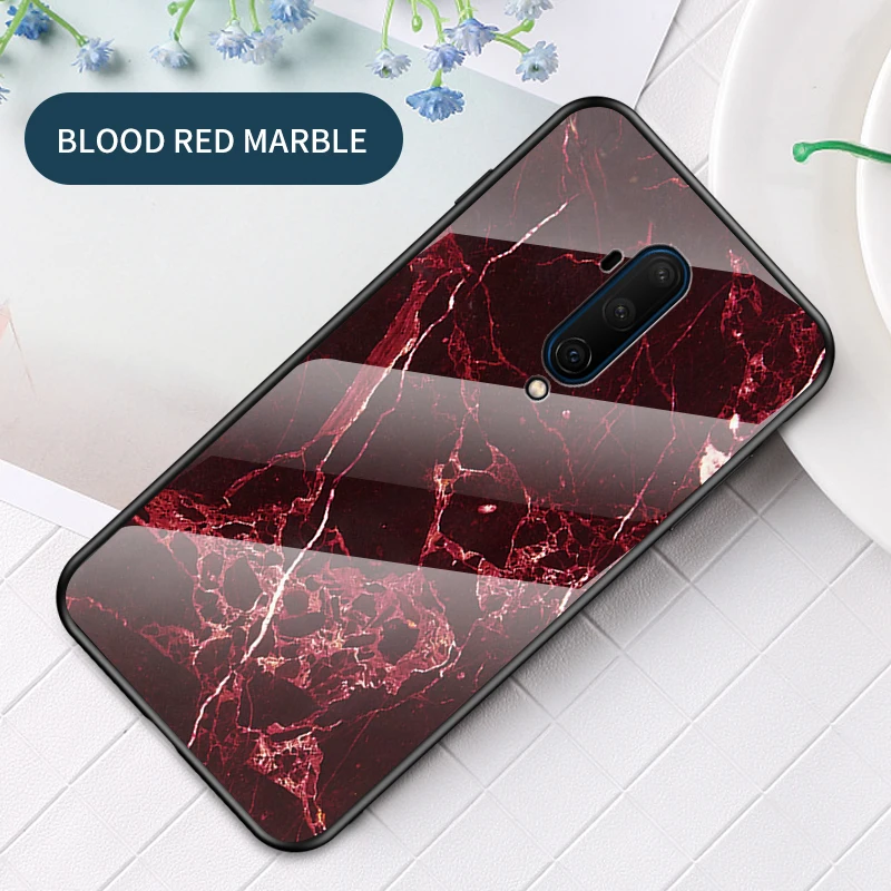Цветной чехол для Oneplus 7T Pro mlaren, чехол с мраморной текстурой, чехол из закаленного стекла для Oneplus 7T Pro, защитная задняя крышка - Цвет: Blood Red