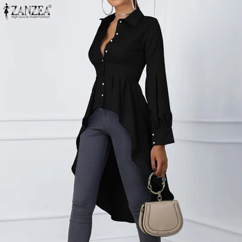 

Tops Blusas 2020 Fashion ZANZEA Women Lantern Sleeve Shirts Plus Size Stylish Blouses Asymmetrical High Waist Tunic Chemise 5XL