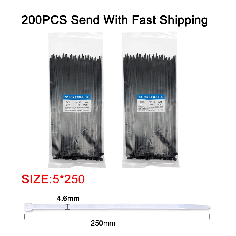 ZZSRJ Juego de bridas de plástico de nailon para cables, 5 x 300, 5 x 300  (color: negro, tamaño: 4 x 500 de ancho, 3,5 x 50 piezas)