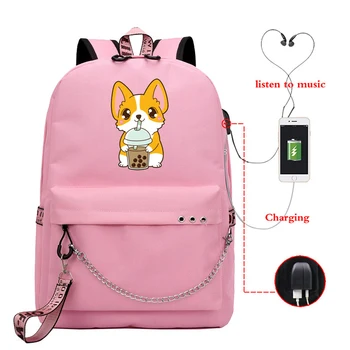 

Fashion School Bag Usb Charging Bookbag with Usb Cable Line Bags Dog Print Backpacks Teeanger 90s Girl Women Travel Backpack