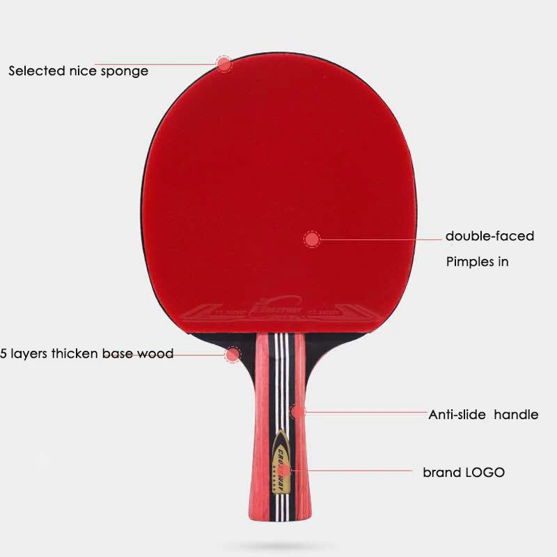 Цельнокроеная резиновая ракетка для настольного тенниса с длинной короткой ручкой, ракетка для пинг-понга, лопасть, двойная лицевая липа, 6 звезд