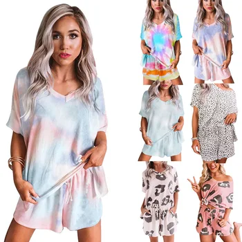 

2020 New Womans Cartoon Loose Pajamas Spring And Summer V-Neck Short-Sleeved Cute Ladies Hedging Home Service Two-Piece Suit