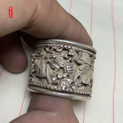 Изысканное античное белое медное Двухслойное кольцо(рельеф Единорог