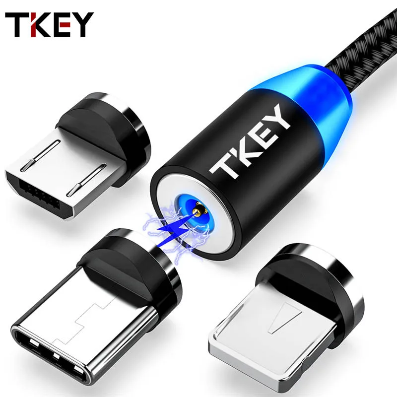 TKEY LED Магнитный Micro USB кабель для быстрой зарядки Type C магнит зарядное устройство