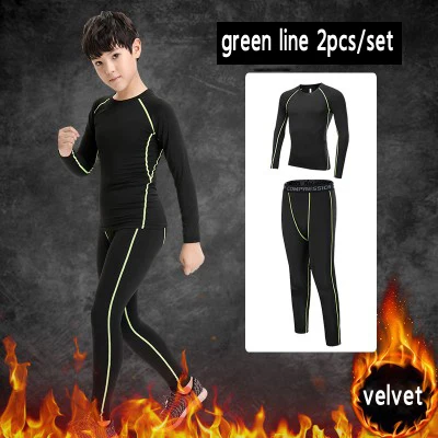 velvet green set Детские компрессионные штаны для бега для мальчиков; комплект с рубашкой; survetement; спортивные штаны для футбола; леггинсы; Бархатные костюмы - Цвет: velvet green set
