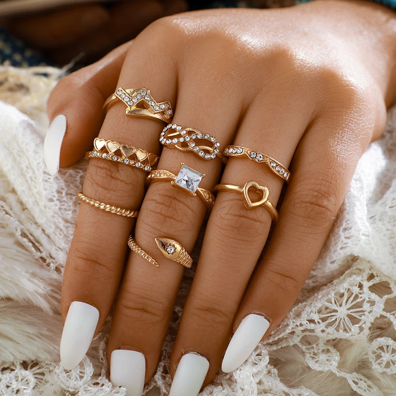 Hua Tang 8 unids/set Sanke anillos de oro conjuntos para Mujeres ...