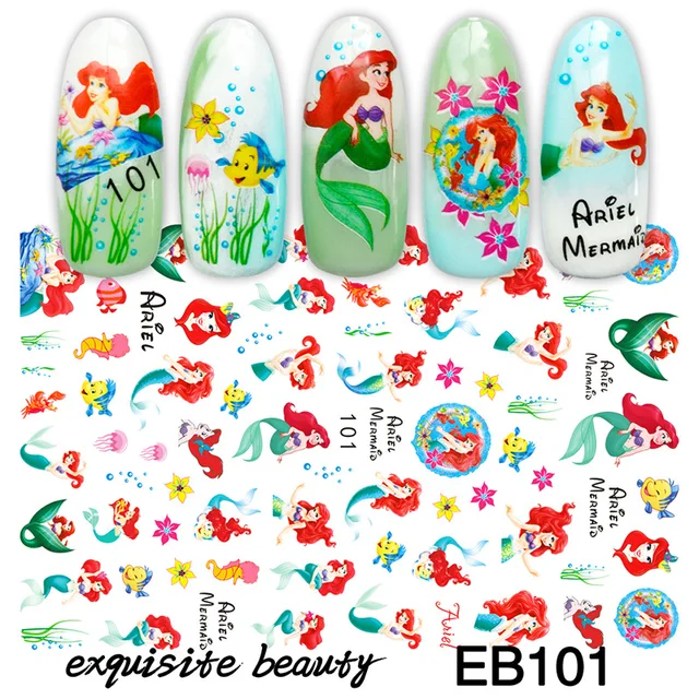 1PCS Disney Cartoon Anime Collection Star Design Nail Sticker Mickey Mouse Donald Duck Lion King Mermaid Stitch Nail Slider EB101