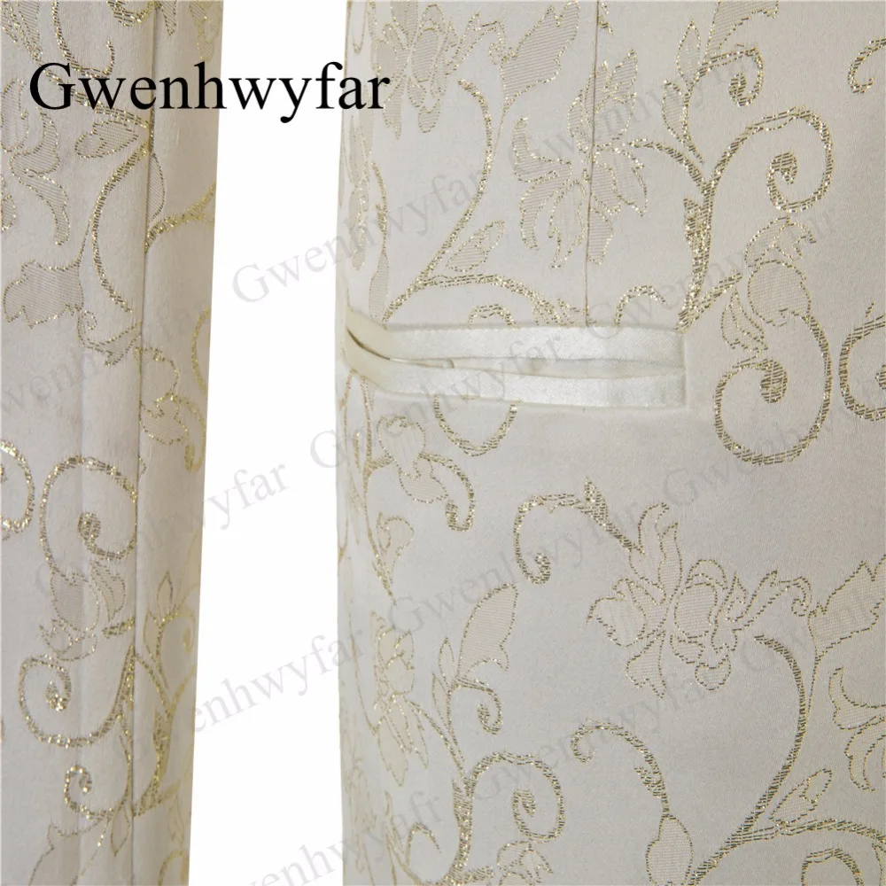 Gwenhwyfar 3 шт. мужские свадебные костюмы золотая линия Jacqaurd бежевый Блейзер деловые выпускные костюмы шаферы, Женихи мужские s смокинг