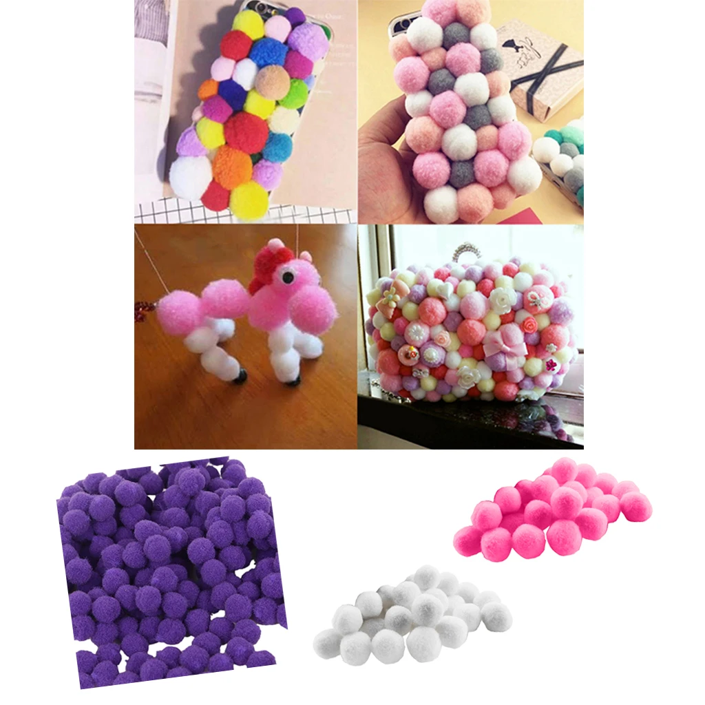 300 Pieces Vibrant Colours Fluffy Small Craft Pompoms White Pink Purple 0.7"