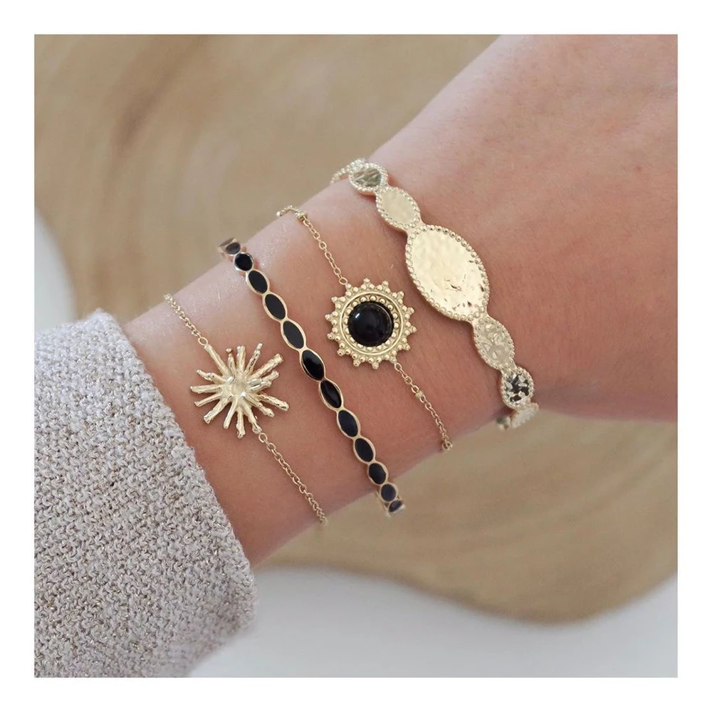 4 шт./компл. Модные женские браслеты геометрические солнечные цветы Овальный узор