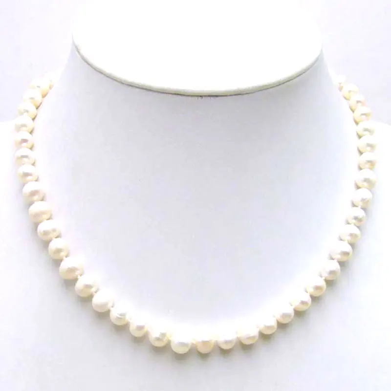 

Qingmos Fashion Natural White Pearl Necklace for Women with 6-7mm Round Freshwater Pearl Chokers 17" Pearl Jewelry Colar n5613