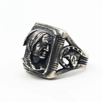 

Indian portrait ring S925 sterling silver Thai silver made old retro hand polished Ami Kasuga head ring
