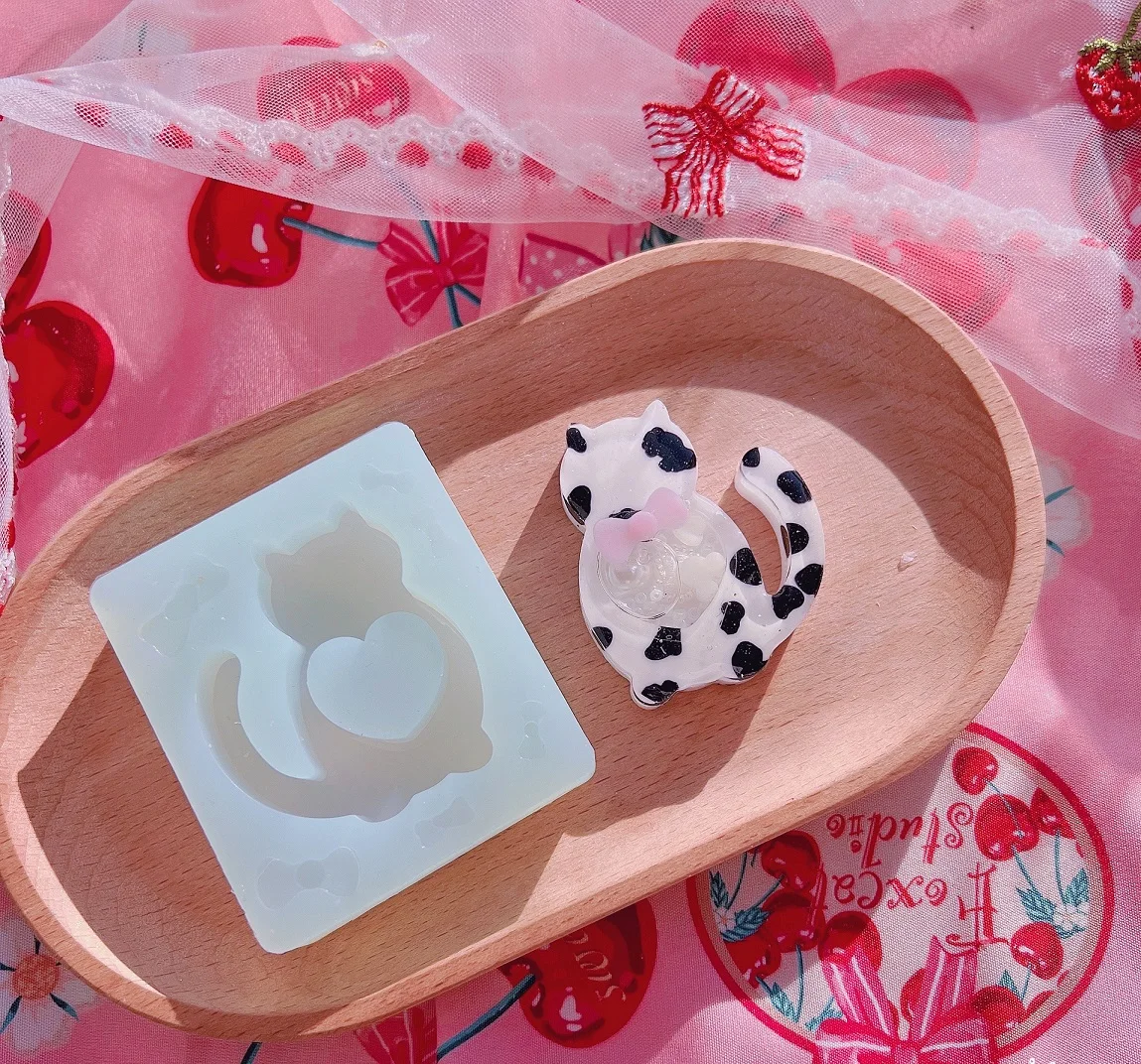 Wsy-201 Cute Heart Cat Quicksand Animal Kitty Resin Shaker Mold Stampo In Silicone Replica Fatta A Mano