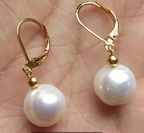 

HUGE AAA 11-12MM SOUTH SEA WHITE PEARL DANGLE EARRING 14k/20 GOLD