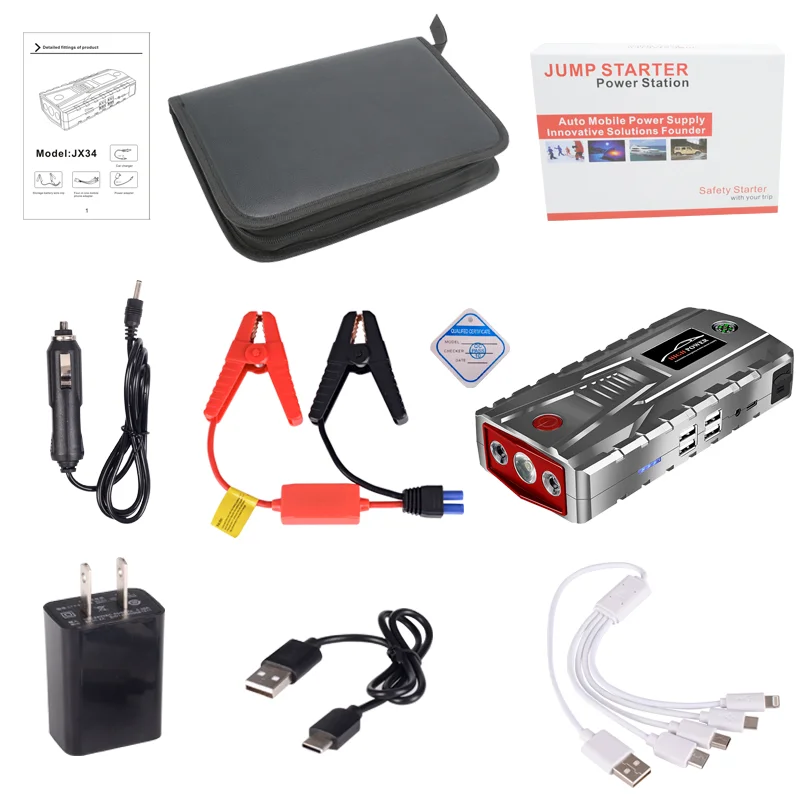 Супер мощный автомобильный стартер power Bank 800A 4USB портативный автомобильный аккумулятор бустер зарядное устройство 12 В пусковое устройство бензиновый дизельный автомобильный стартер