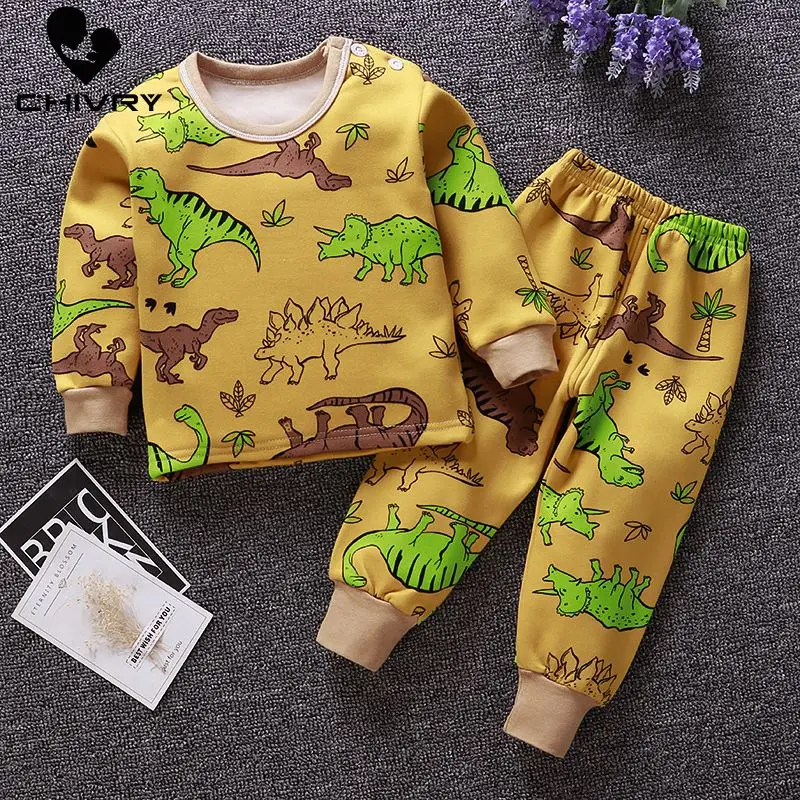 

New 2020 Kids Boys Pajama Sets Dinosaur Print Long Sleeve T-Shirt Tops with Pants Baby Girls Autumn Winter Sleeping Clothes Sets