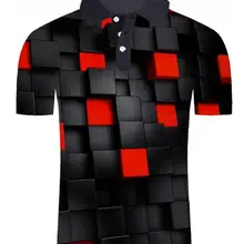 Летняя синяя квадратная 3D рубашка поло с принтом, мужская повседневная рубашка с коротким рукавом, приталенная Мужская рубашка поло, мужские рубашки поло, топы