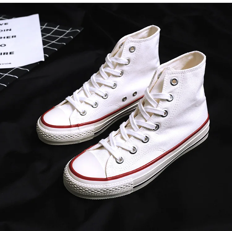 Emperor Step yuanjian Ryan Vulcanized Shoes Base-Hight-top WOMEN'S Canvas Shoes Solid Color Casual Classic Engraved